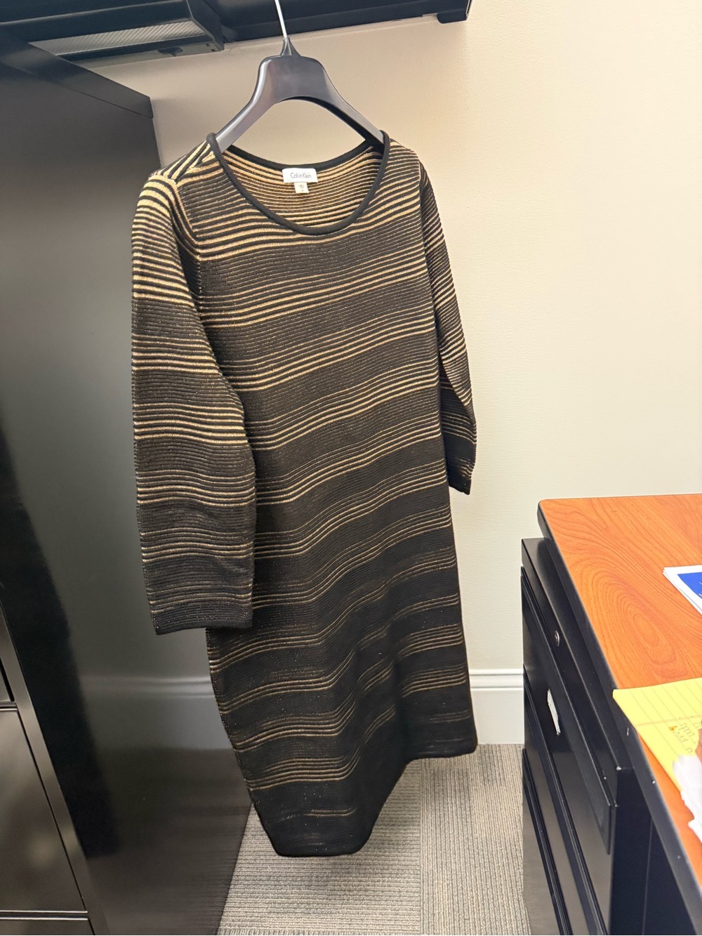 Calvin Klein Metallic Striped Long-Sleeve Knit Dress - Picture 2 of 5